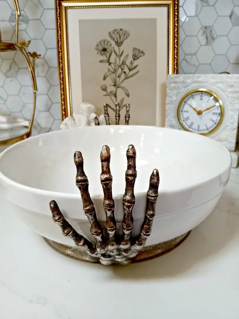 2 PC EXQUISITE SKELETON HANDS X LARGE BOWL & Dip BOWL